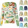 Jaqueta Cardigan de Manga Longa Casual Feminina com Botões Únicos Estampa Havaiana Uniforme Médico Leve Confortável Top para Trabalho