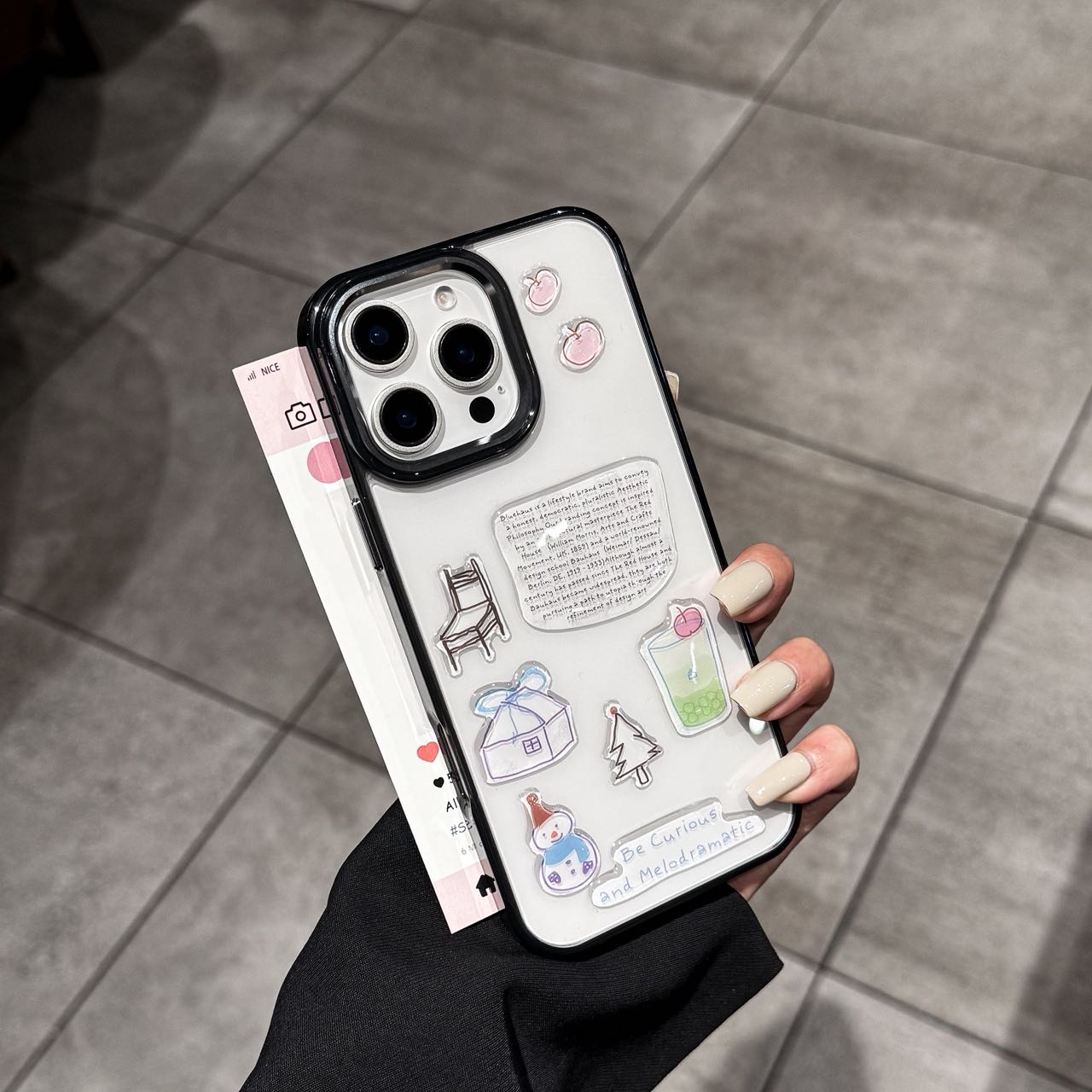 

For iPhone 16 Pro Clear Phone Case TPU Back Cover with 3D Pattern Sticker C