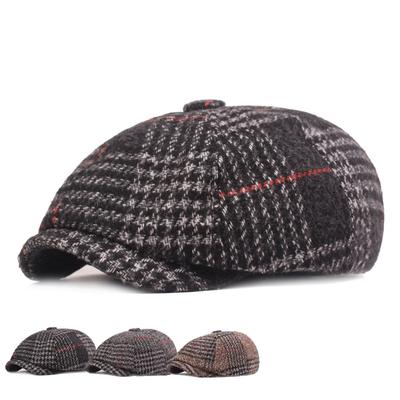Wool Beret Men's Plaid Cap Autumn Winter Thick Forward Cap Newsboy Cap Painters Hats