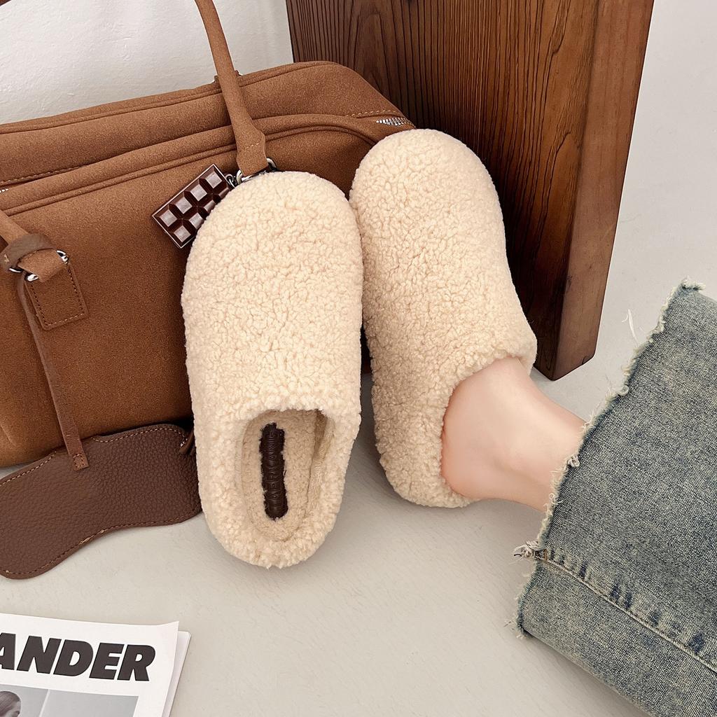 Baotou kapcie damskie noszą grube podeszwy wysokiej klasy puszyste buty 2025 jesień nowe absolutne dziecko celebryta internetowa leniwe buty