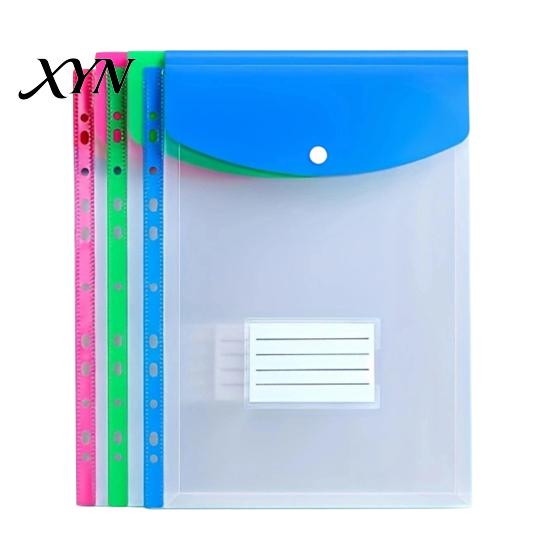 Document Bag 3Pcs 11 Hole A4 File Folder with Snap Button, Colorful Organizer, Dustproof Cover Horizontal & Vertical Transparent Label Slot,