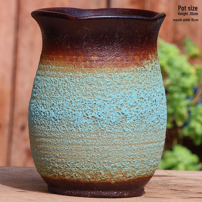 Handmade Coarse Ceramic Succulent Planter, Orchid Breathable Zisha Pot, Old Tree Design, Tall Rose Pot.