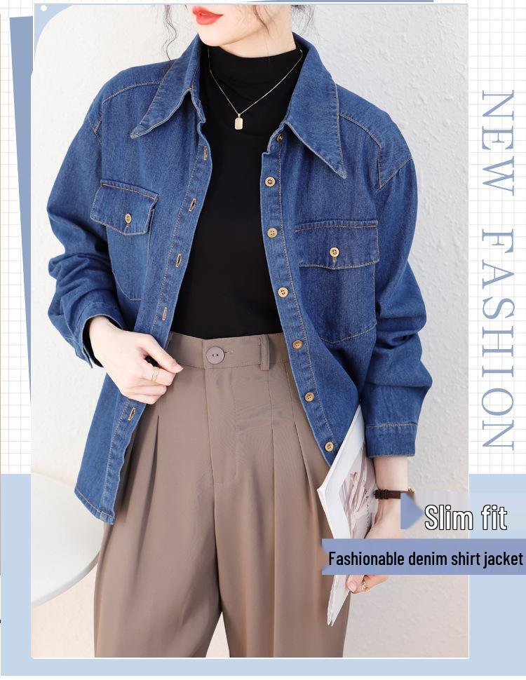 Dam Höst 2025 Retro Tvättad Denimjacka: Koreanskt inspirerad lös långärmad skjorta i Hongkongstil