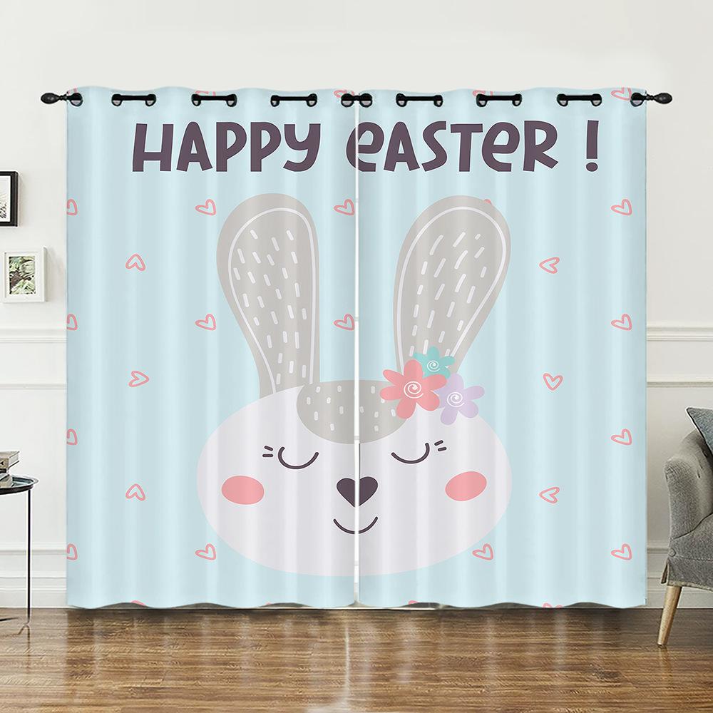 Curtain Rabbit Animal Illustration Curtain Digital Printing Blackout Curtain No Punching
