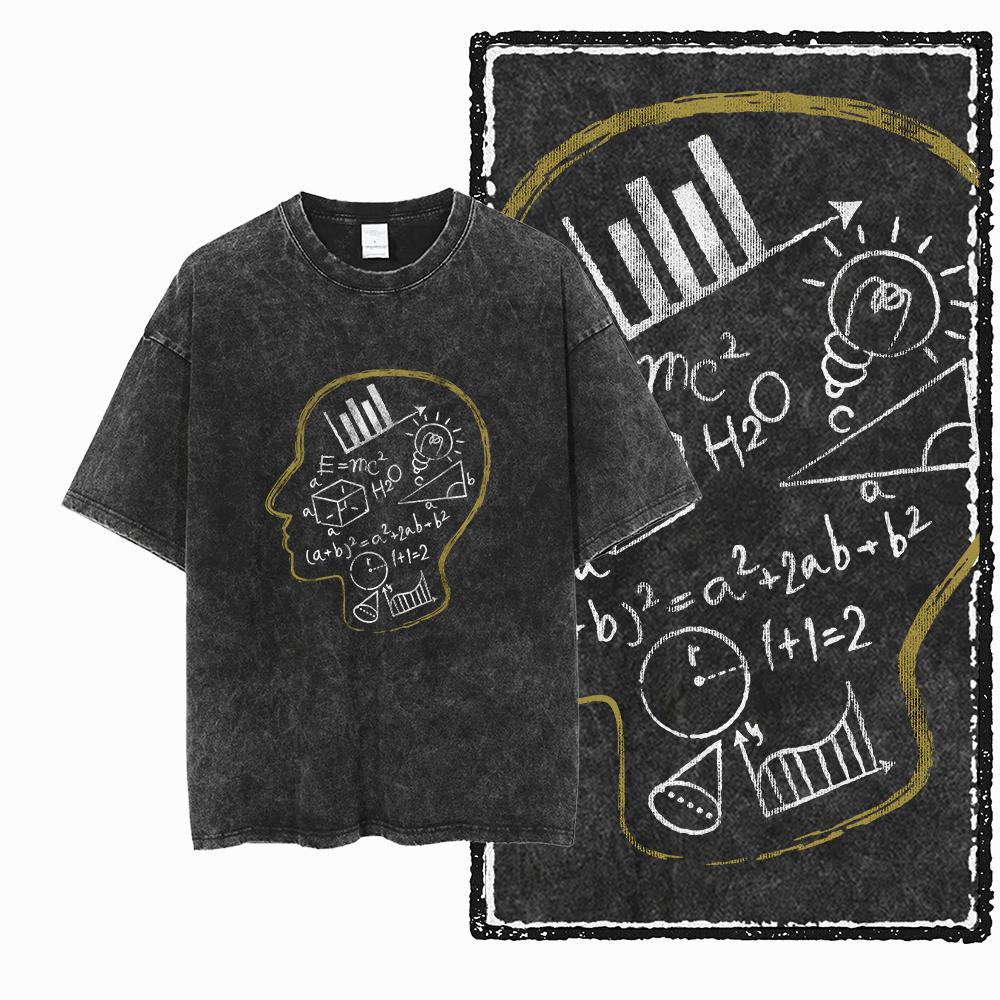 SC MATH THEME PAI Printed Cotton Acid Washed Exclusive Graphic Unisex T Shirt Cool Streetwear Men Tshirts Big Size Tee for men