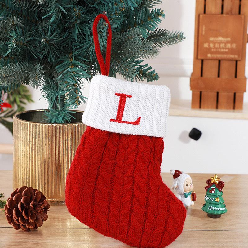 Gold & Blue Christmas Letter Socks – Red Knitted Stockings for Home & Window Display Decor