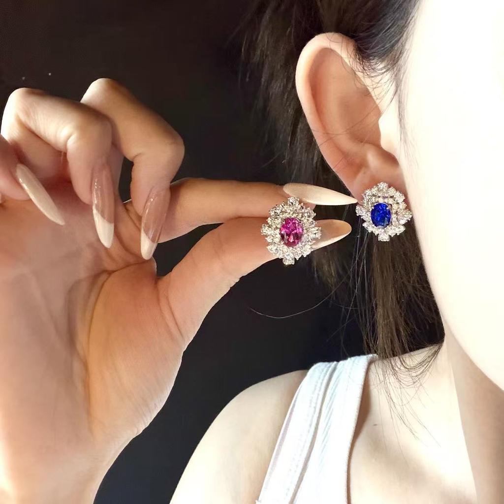 WUIHA 925 Sterling Silver Oval Cut Lab Sapphire High Carbon Diamonds Gemstone Wedding Engagement Studs Earrings Fine Jewelry