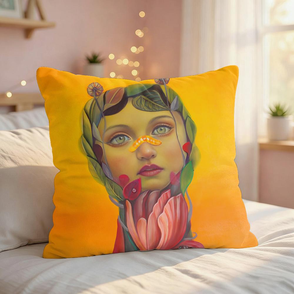 NNatasha Lelenco Abstract Art Cushion Cover Silky Short Plush Invisible Zipper Dustproof Sofa Pillow Case For Home Decor