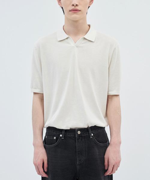210EDIT Cool Men'S Slit Collar Short Sleeve Ice Knit_Zc2Sw025_Cr