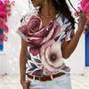 Women Plus Size Floral Printed Collared Short Sleeve Button Front Shirt