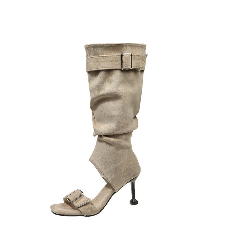 

New Style Shoes: High-heeled, Thin-soled, Square-toed, One-piece Strap Sandals for Women. 43 хакі
