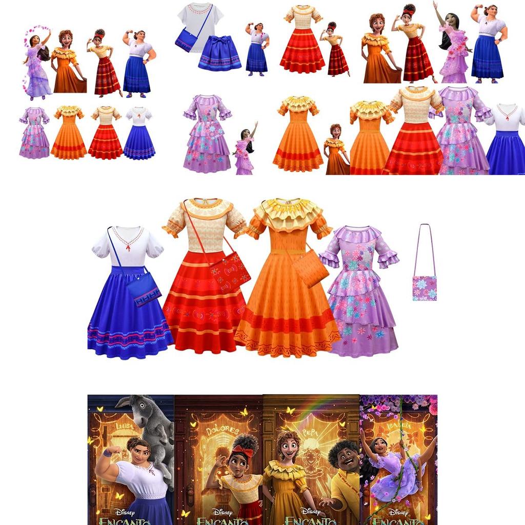 Abito da Principessa Mirabel di Encanto per Bambine per Feste in Costume e Cosplay Dettaglio Floreale