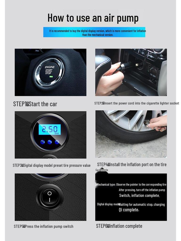 Portable 12V Digital Smart Tire Inflator with Auto Inflation & Gauge