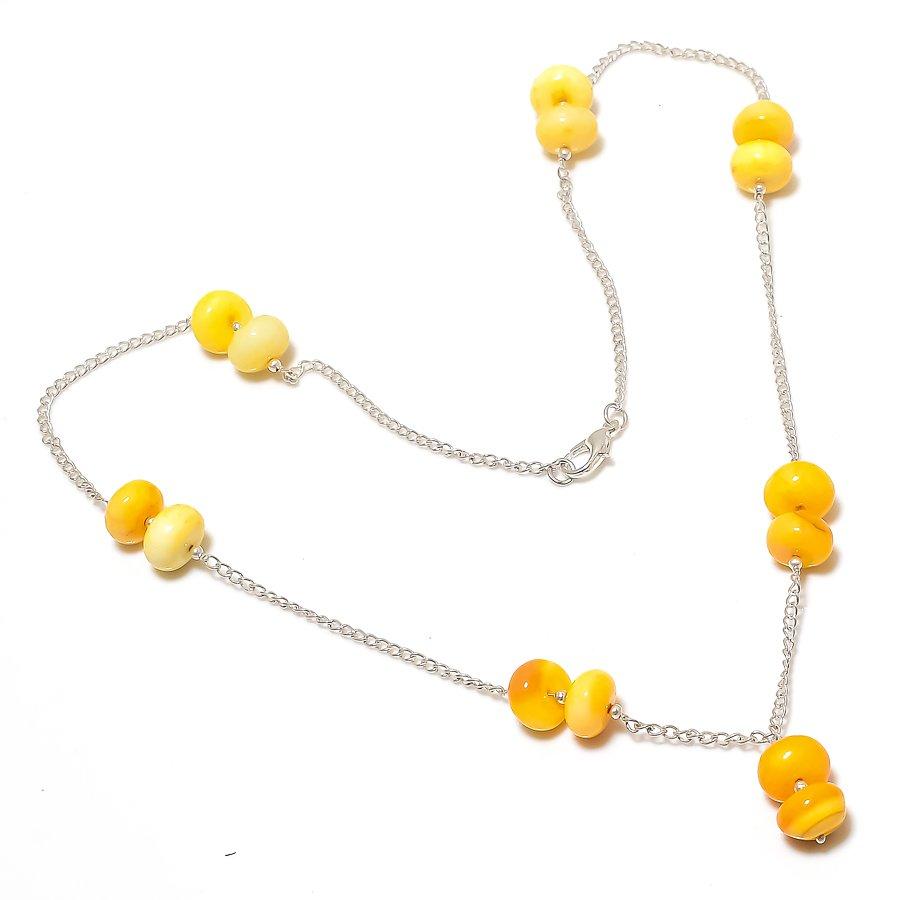 Gemma di Onice Giallo Fatto a Mano Gioielli in Argento Sterling 925 Collana 20" KJ-1270