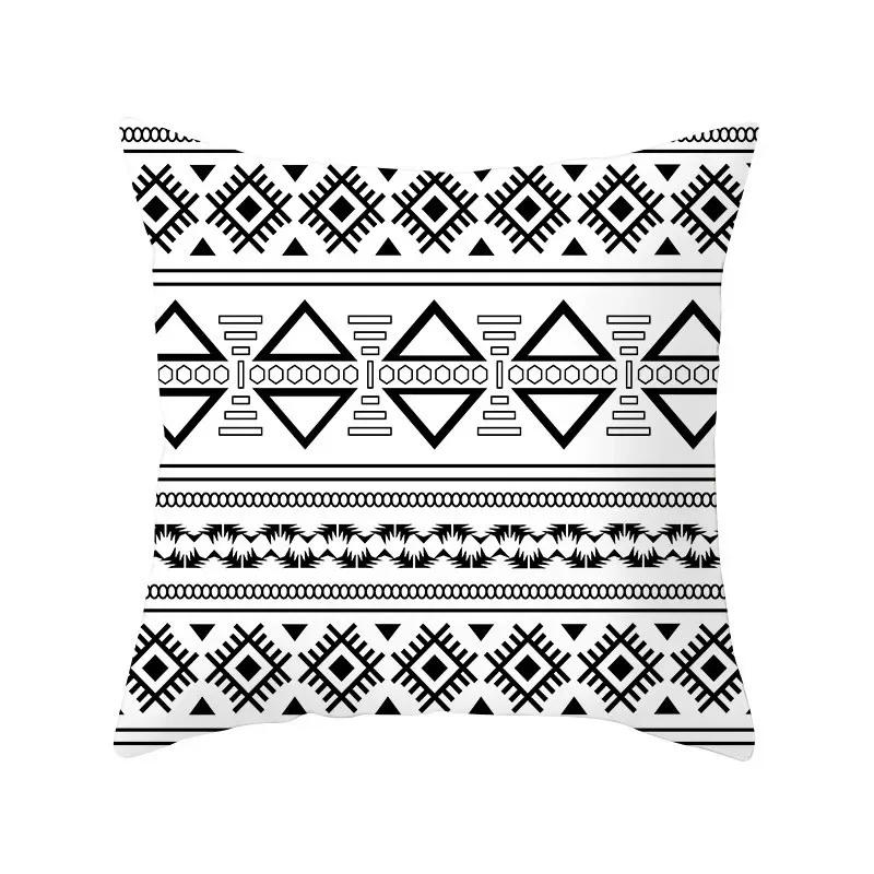 Black White Geometric Pattern Cushion Cover Polyester Sofa  Upholstery Pillowcase Home Decor