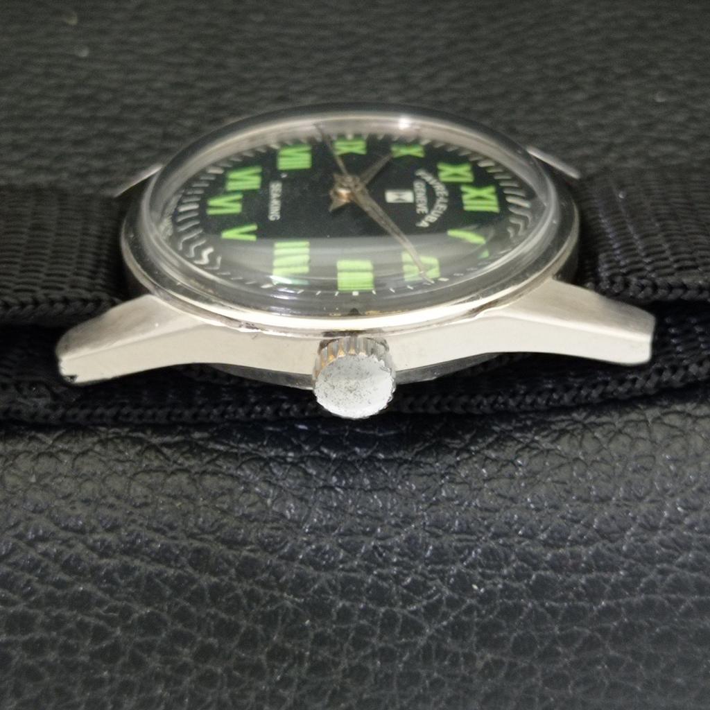 VINTAGE FAVRE LEUBA SEA KING 101 HAND-WINDING SWISS MENS BLACK WATCH A702006-5 R208-a702006