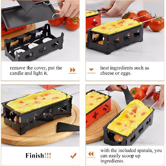 Mini Cheese Raclette, Portable Foldable Non-Stick Raclette Grill, Candlelight Cheese Melter Pan, with Spatula