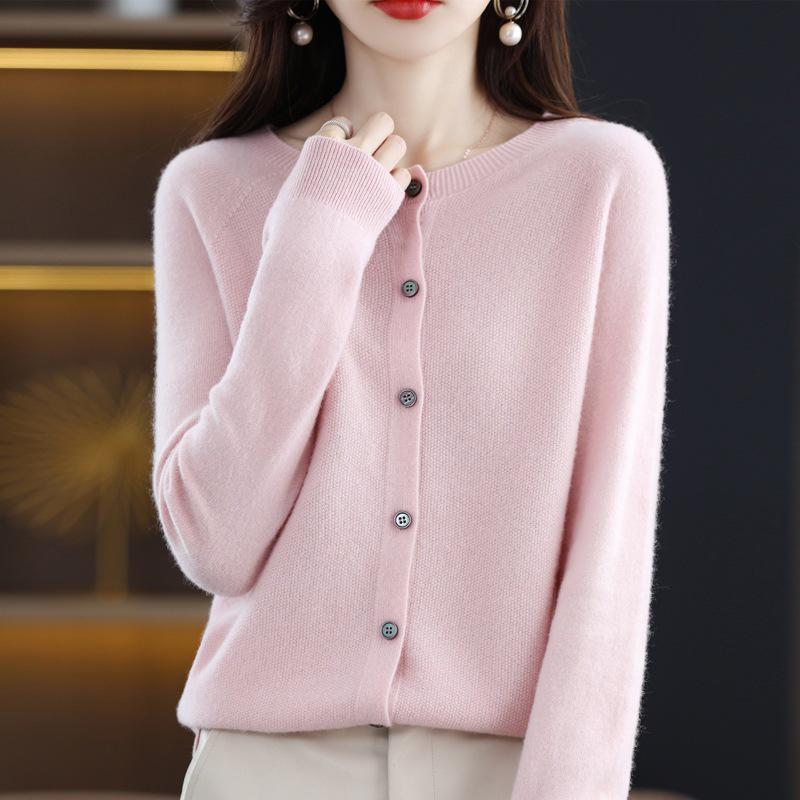 Women's Pure Wool Loose Knit Cardigan - Autumn Solid Color Sweater Top