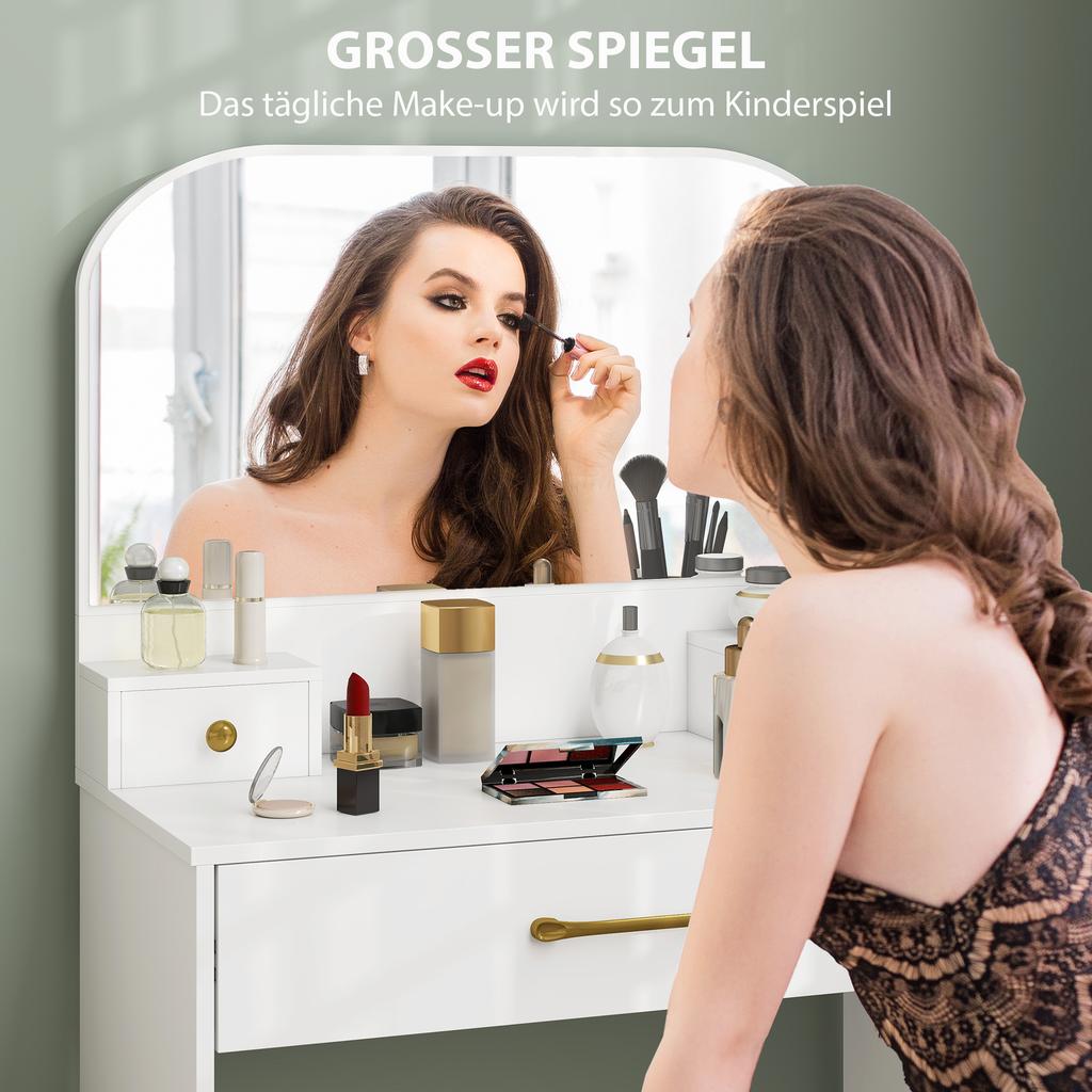 Vanity Table with Mirror, Compact Vanity Table with 3 Drawers, White