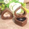 Transparent Cover Walnut Wood Rings Box 2 Slots Rings Bearer Box Simple Heart Rings Holder  Propose