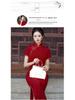 2025 Spring/Summer Red Cheongsam Long Dress - Chinese Style, Short Sleeve Performance Costume