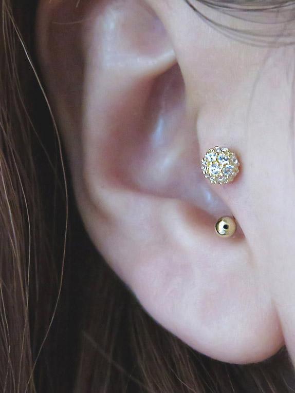 Minimal Piercing 14K Cubic Ball Curve Piercing, Tragus Piercing