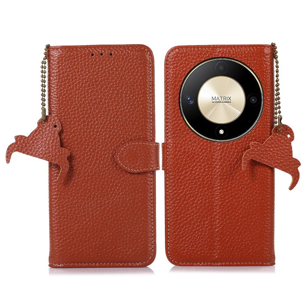 

For Honor Magic6 Lite 5G/X9b 5G/X50 5G Phone Case Genuine Cow Leather Cover Litchi Texture D