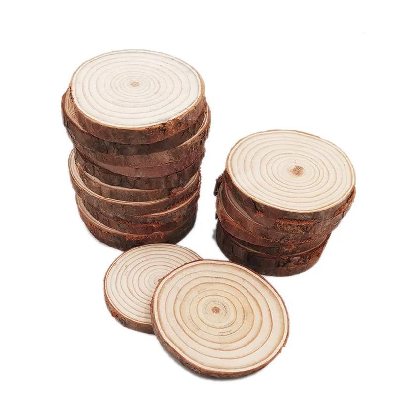 10pcs 6-7cm Wood Slices Natural Rounds Unfinished Wooden Circles Christmas Ornaments for Coasters, Craft Supplies