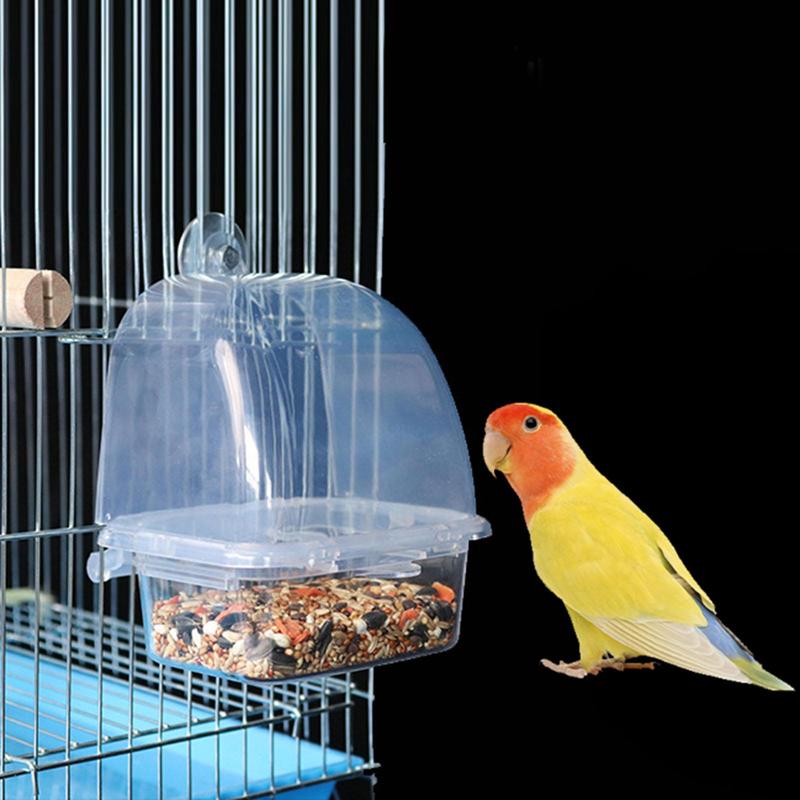 Bird Feeder Transparent Parrot Food Box Spill proof Cup Bird Automatic Feeder