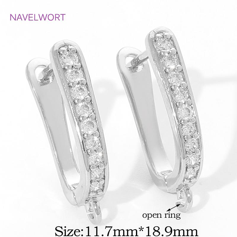 18K Gold Plated Brass Shvenzy Earwires Inlaid Zircon Earring Fixtures,Fastener For Earrings,For DIY Earring Making Accessories