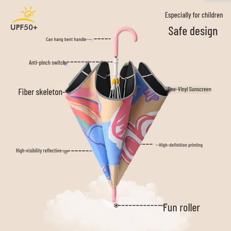 Children's Safe Round-Corner Cartoon Umbrella for Primary School and Kindergarten
