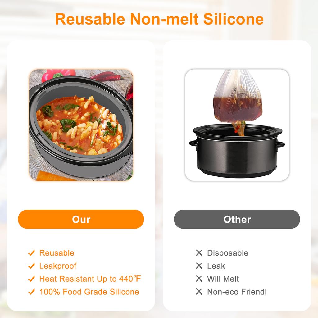Silicone Slow Cooker Liner for 7-8QT Pot Reusable Slow Cooker Silicone Insert with Handle Leakproof Slow Cooker Liner Insert