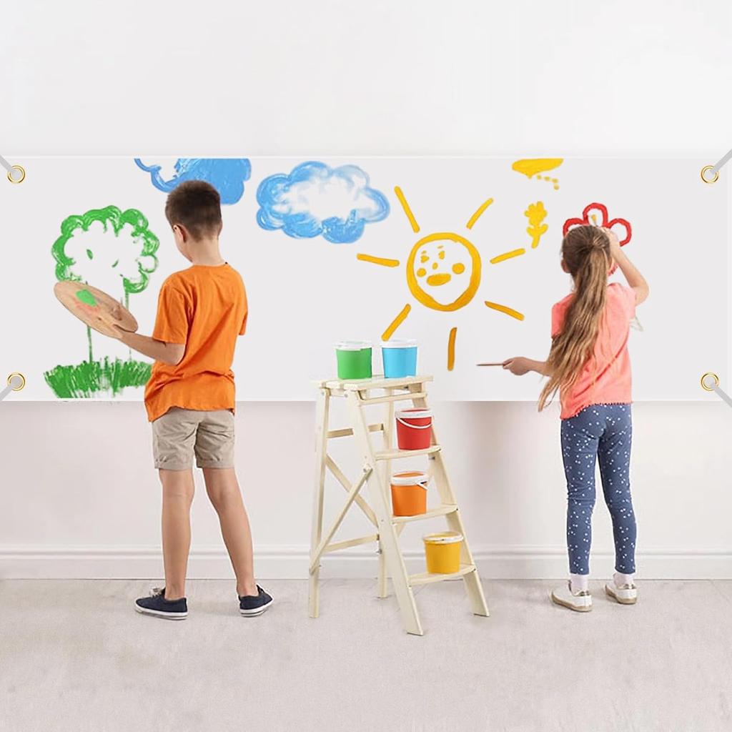 4 Pcs Sublimation Banners Blank, 2x6 Feet Large White Polyester Oxford Cloth Banner with Hanging Ropes, DIY Sign Banners for Painting, Writing,