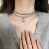 Women's Gray Velvet Choker Necklace with Cross Pendant