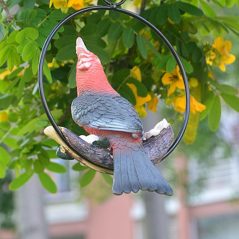 Süßer Harzpapagei mit Ring zum Aufhängen am Baum Outdoor-Gartendekoration Statue Tierplastik für Zuhause Büro Zimmer Dekor Schmuckstück