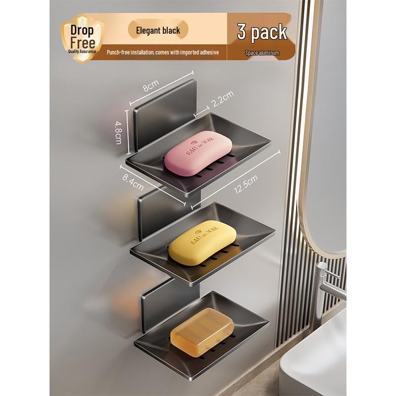 Gun Gray Aluminum Wall-Mounted Soap Dish - Creative, Punch-Free Draining Holder for Bathroom Storage
