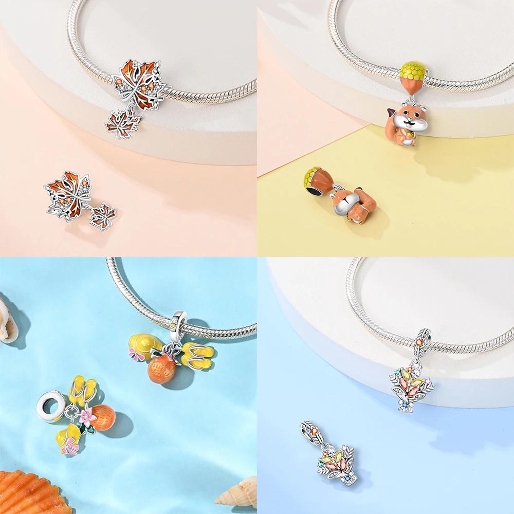 Autumn Harvest Series Squirrel Maple Leaf Pumpkin Copper Charms Pendants Fitoriginal Bracelets Diy Jewelry