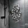 Autocolant de sticlă personalizabil Schelet și Trandafir Halloween Static Window Clings, Craniu Schiță Detașabil și Film Ușor de instalat Autocolant Floare, PVC Impermeabil