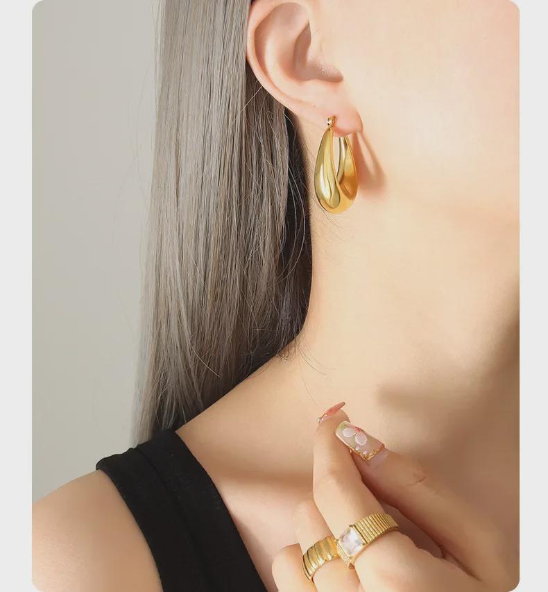 Trendy Gold-Plated U-Shaped Titanium Earrings: European & American Style, No Fading, Fashionable & Personalized.