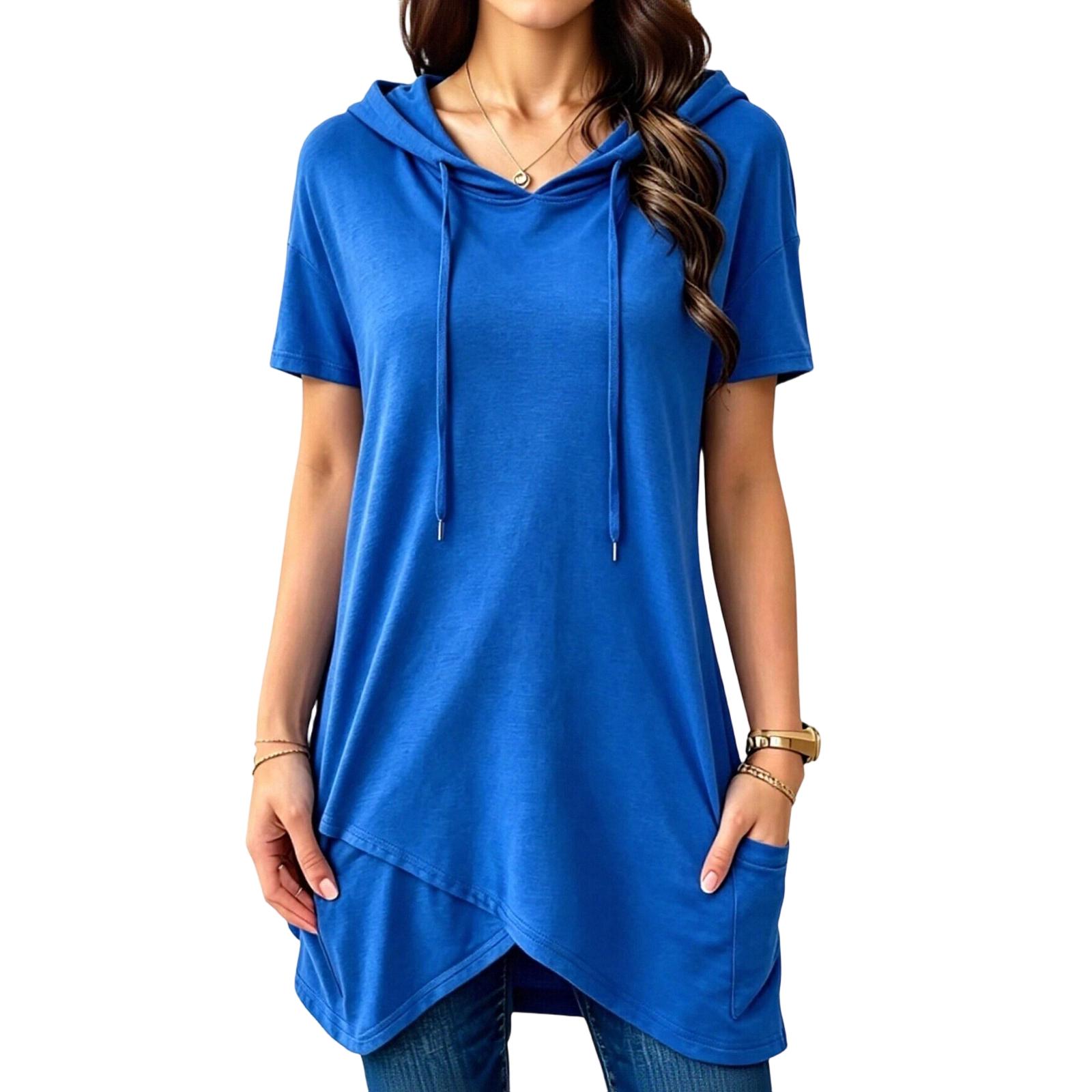 Women s Casual Loose Fit Hooded Short Sleeve Cotton T-Shirt M
