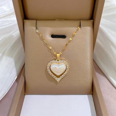 Titanium Steel Light Luxury Full Diamond Micro-Inlaid Zircon Mermaid Ji Love Necklace Copper Electroplated Real Gold Pendant