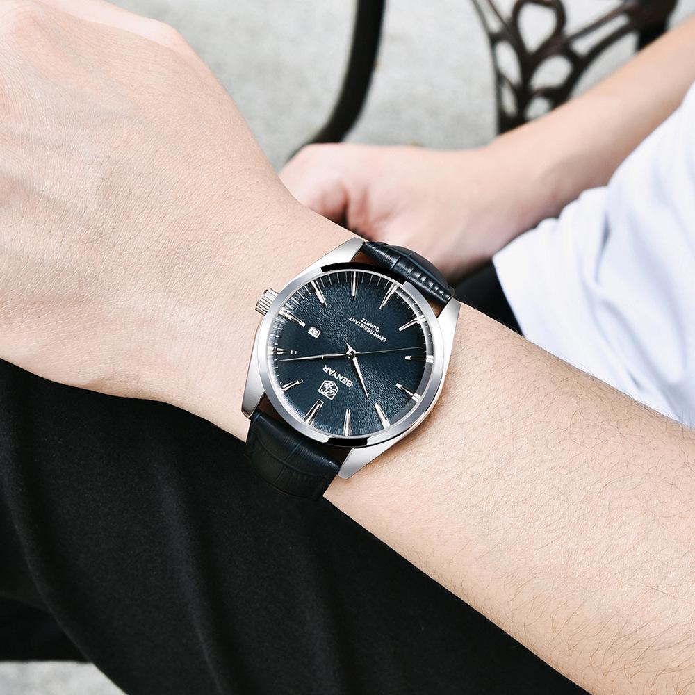 Binyan Men's Fashion Quartz Genuine Leather Waterproof Watch 5163