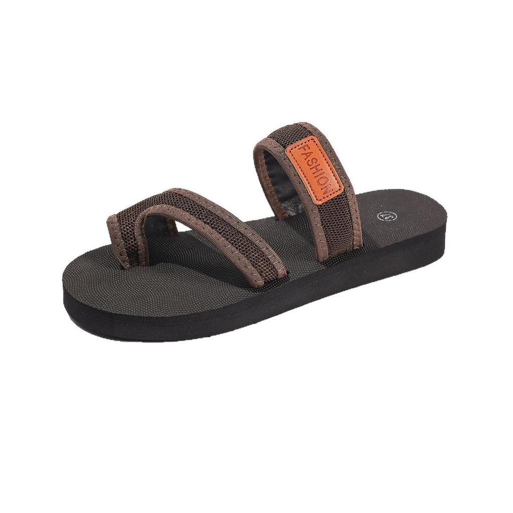 Summer set of toe large size cool slippers new round head fashion casual cross one-word thick-bottomed beach slippers