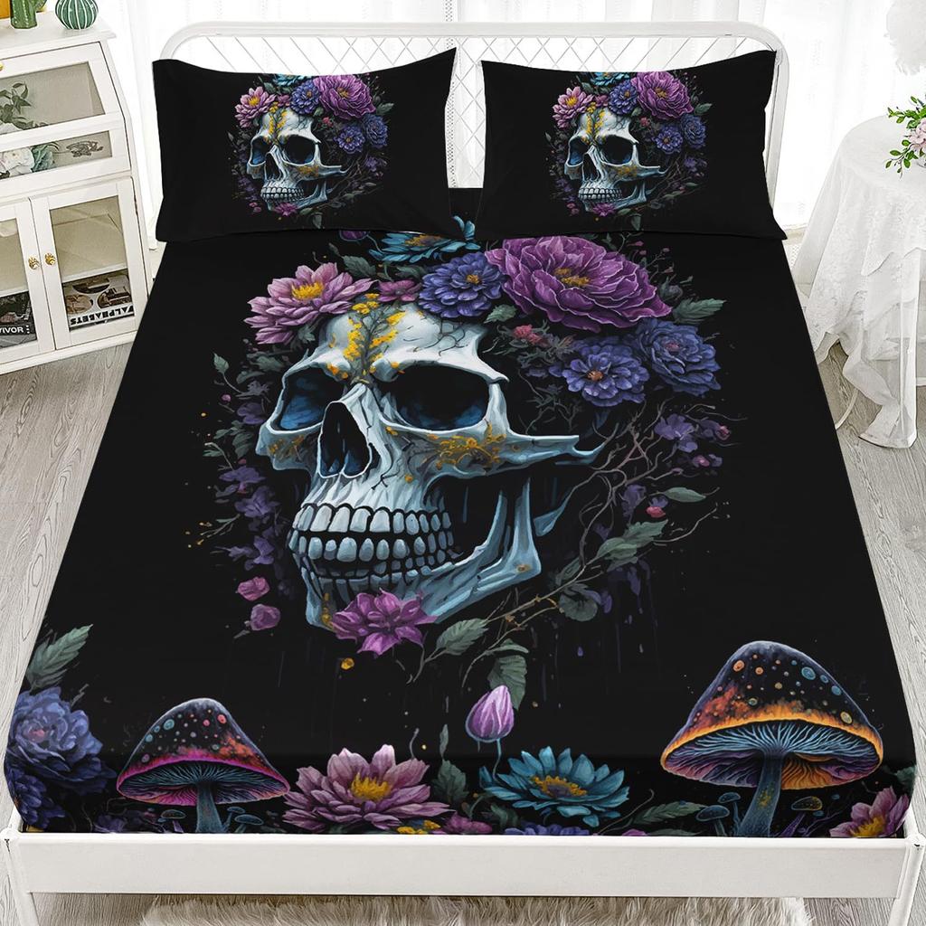 Halloween Skull Personality Pattern Sheet Three-Piece Digital Printing Bedding Set Children Adult