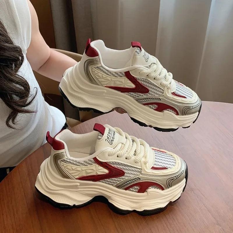 Sneakers da Donna con Lacci Incrociati Moda Scarpe con Zeppa Spessa Scarpe Casual Comode da Donna Ballerine Tenis Feminino Sneakers D444
