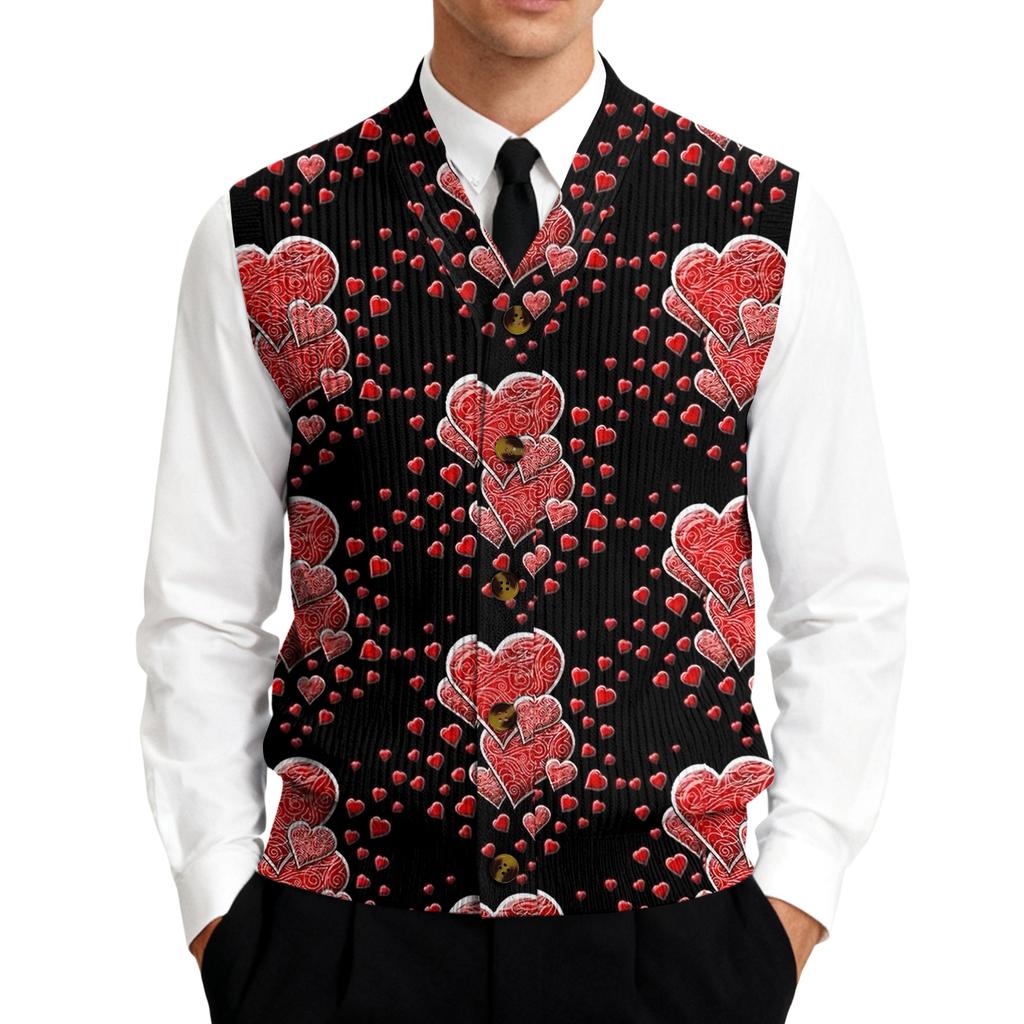 Men's V,Neck Sleeveless Knit Cardigan Vest