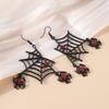 Exaggerated Halloween Spider Web Hook Earrings Punk Style Red Rhinestone Earrings New Trendy Jewelry For Women
