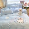 Korean Cartoon Applique Velvet Bedding Set - 4-Piece Warm Dorm Decor for Fall & Winter
