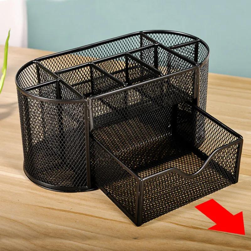 Wholesale Metal Pen Holder Creative Desktop Storage Nine Grid Multi Functional Pen Holder Storage Box Student Stationery Supplies YLE238