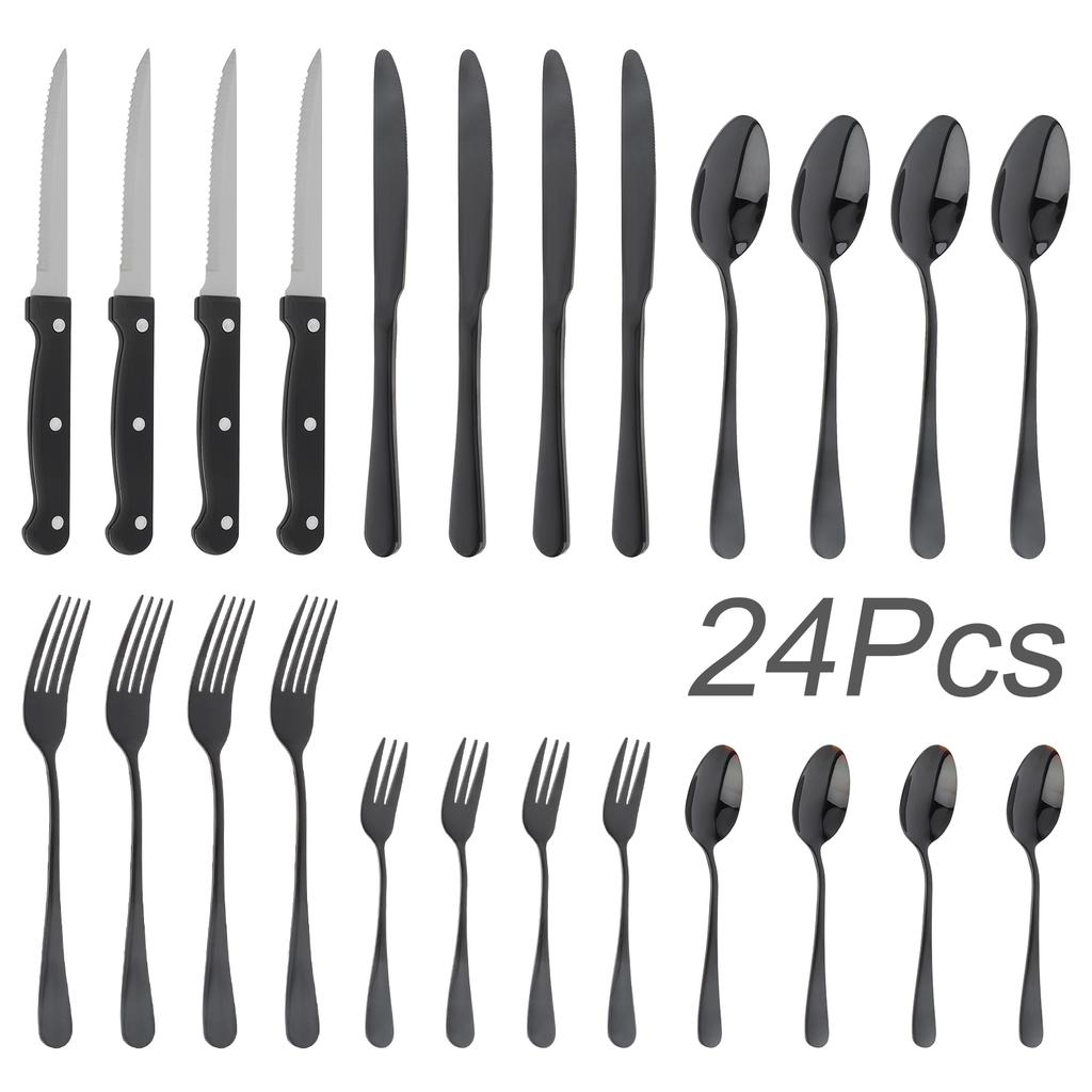 24pcs Stainless Steel Tableware Set Food Grade Tableware Fork and Spoon Set Mirror Finished Utensil Sets